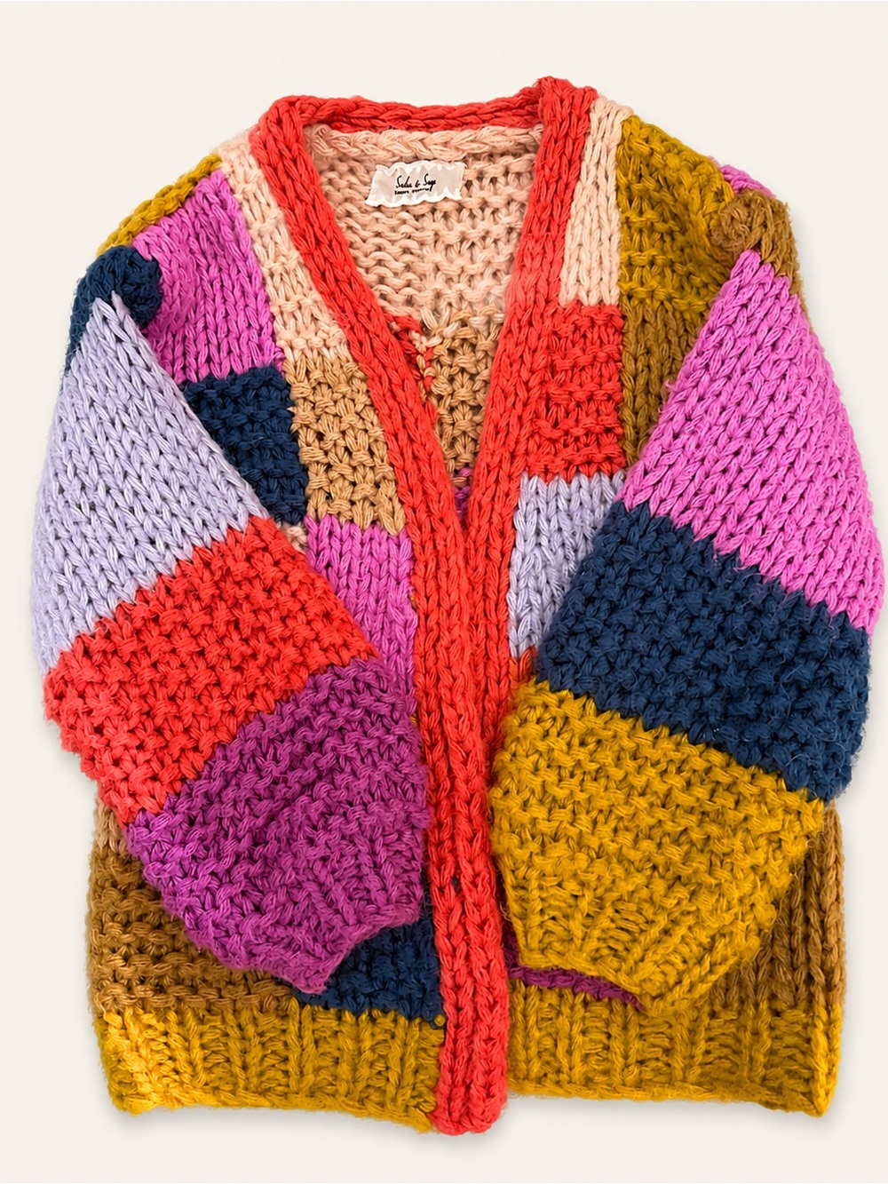 Sadie & Sage Electric Feels Hand-Knit Patchwork Cardigan Size XS